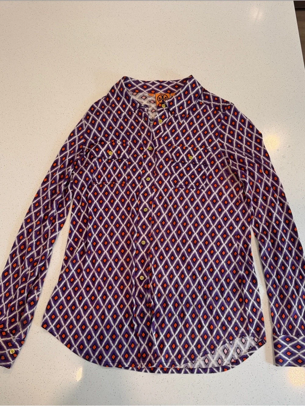 Tory Burch Purple Diamond-Print Button Down Shirt